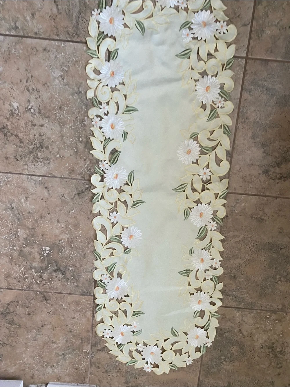 Yellow Embroidered Floral Cut Work Lace Center Cottagevore Table Runner 44x15